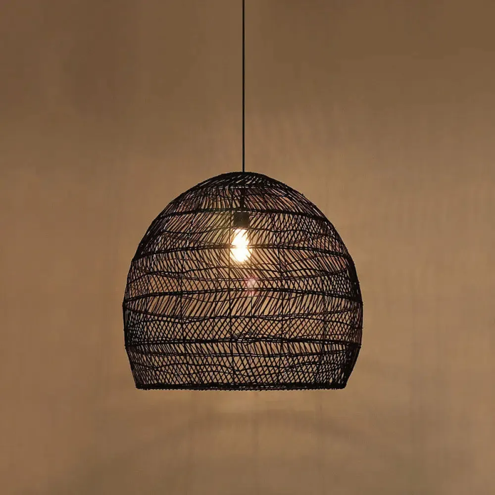 Rattan Pendant Ceiling Light for Elegant Dining - Asian-Inspired Single-Bulb Fixture