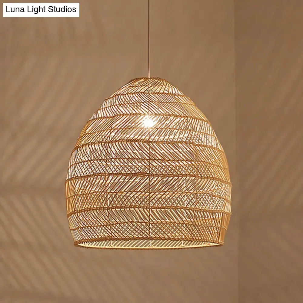 Rattan Pendant Ceiling Light for Elegant Dining - Asian-Inspired Single-Bulb Fixture