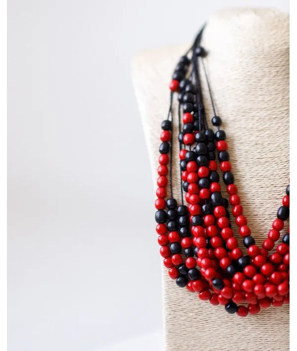 Red and Black Wooden Necklace