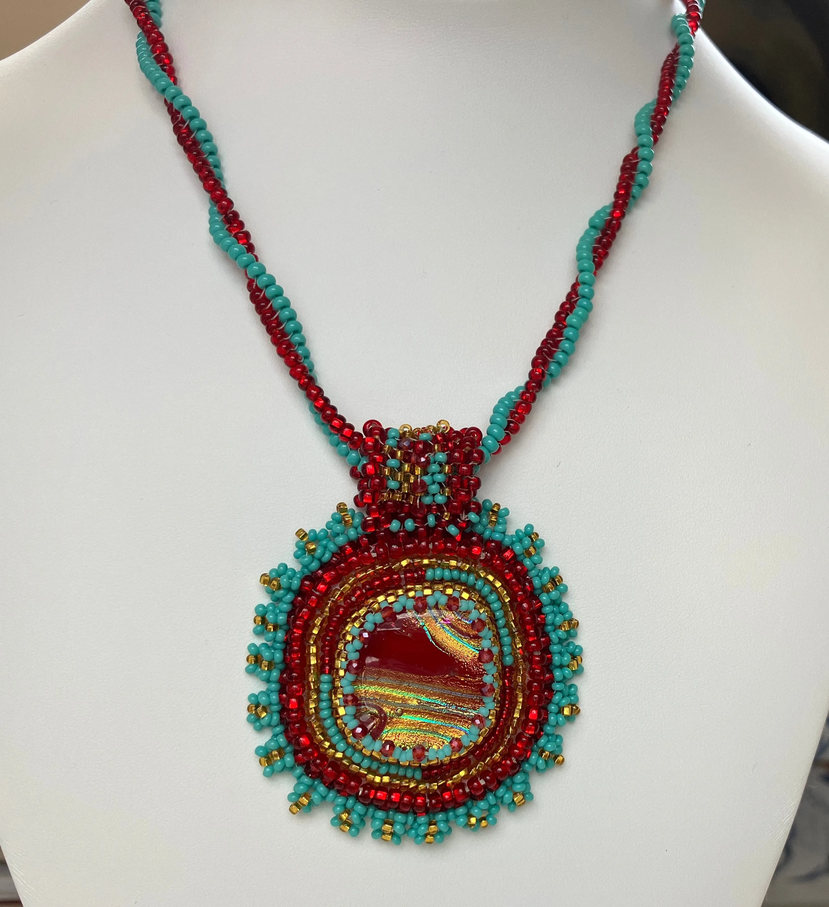 Red, Turquoise and Gold Necklace