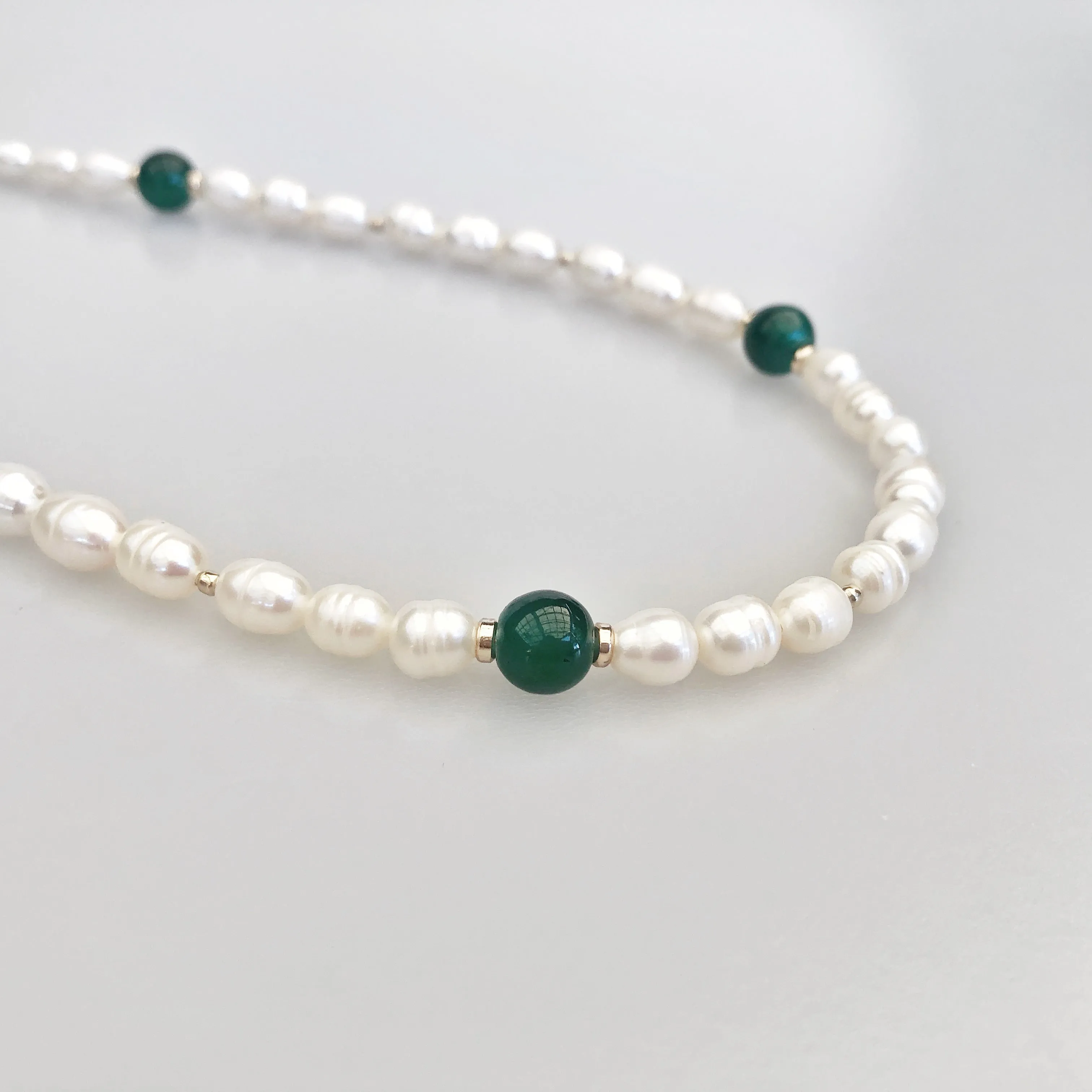 Return to Origin Beaded Pearl Lariat Necklace Set with Green Tassels