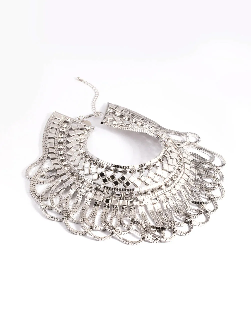 Rhodium Diamante Aztec Drape Collar Necklace