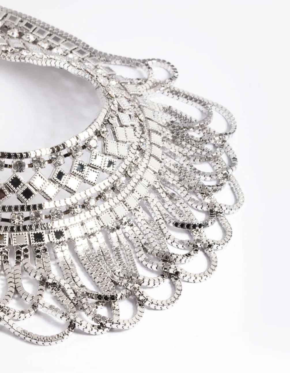 Rhodium Diamante Aztec Drape Collar Necklace