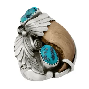 RICHARD BEGAY Vintage Sterling Silver Native American Turquoise   Bear Claw Ring