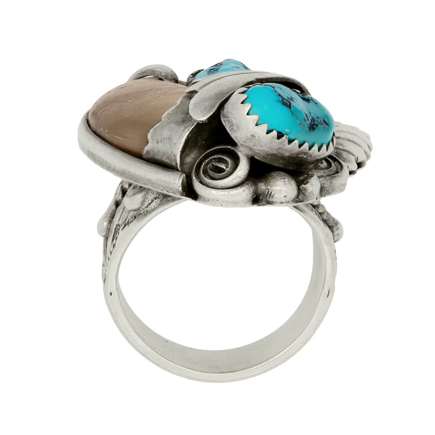 RICHARD BEGAY Vintage Sterling Silver Native American Turquoise   Bear Claw Ring