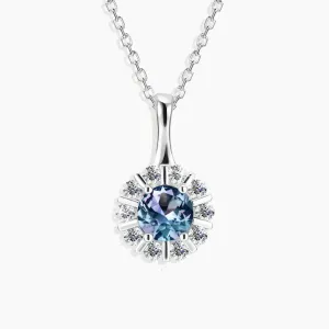 Round Shape Alexandrite Halo Pendant Necklace in Silver - Irosk Australia®