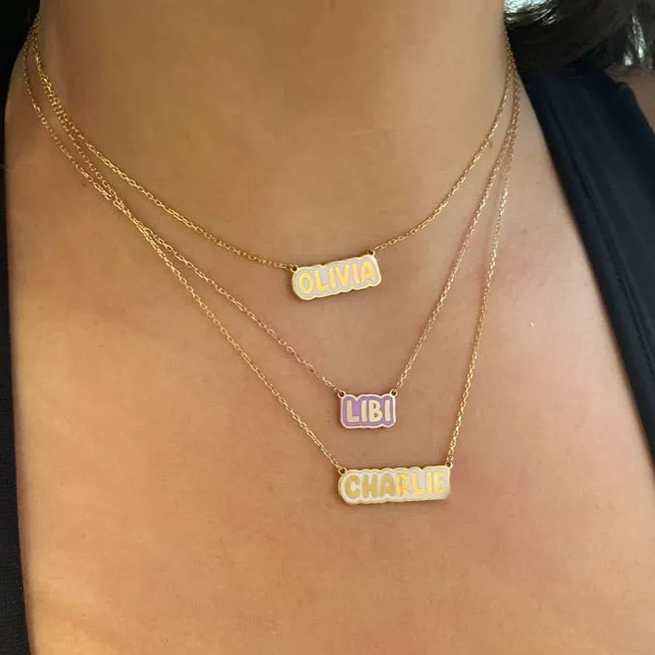 Scarlet Enamel Bubble Nameplate Necklace