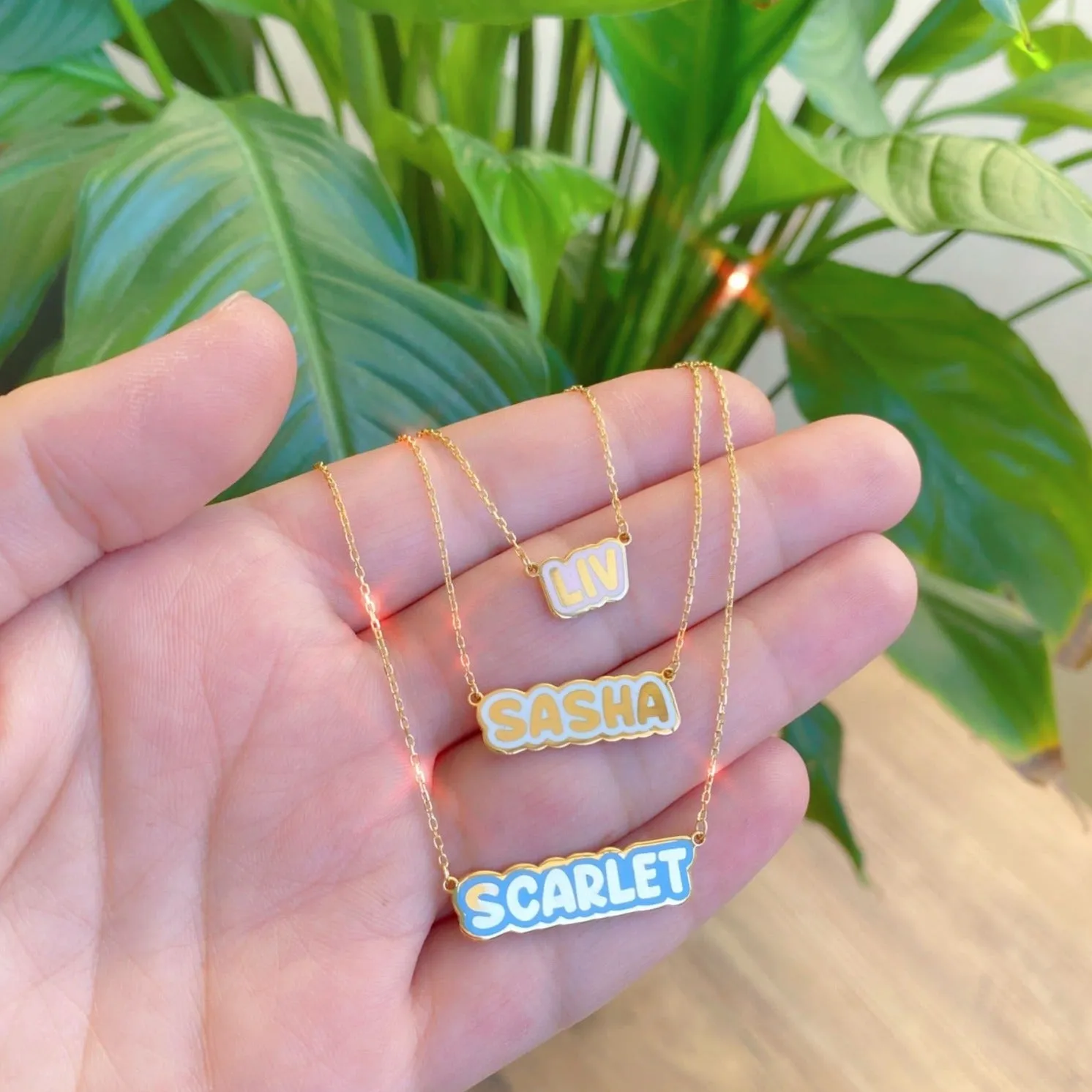 Scarlet Enamel Bubble Nameplate Necklace