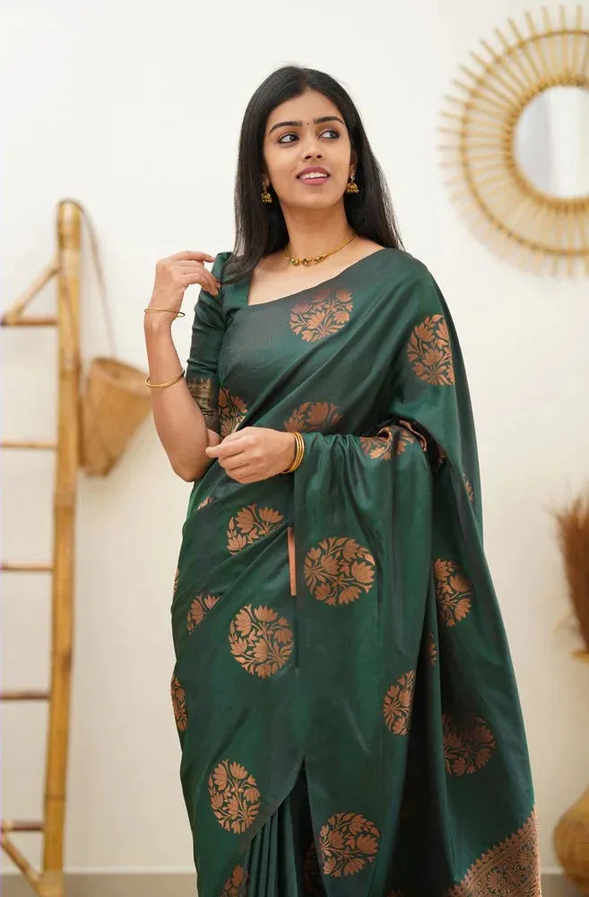 Seraglio Dark Green Soft Silk Saree With Enchanting Blouse Piece