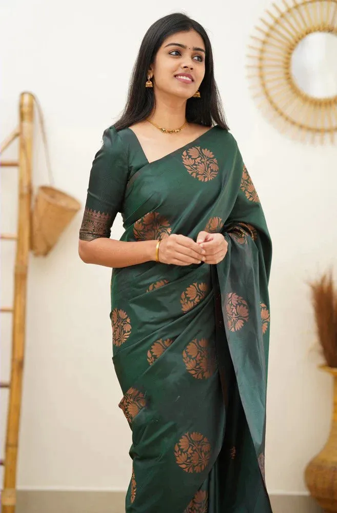 Seraglio Dark Green Soft Silk Saree With Enchanting Blouse Piece