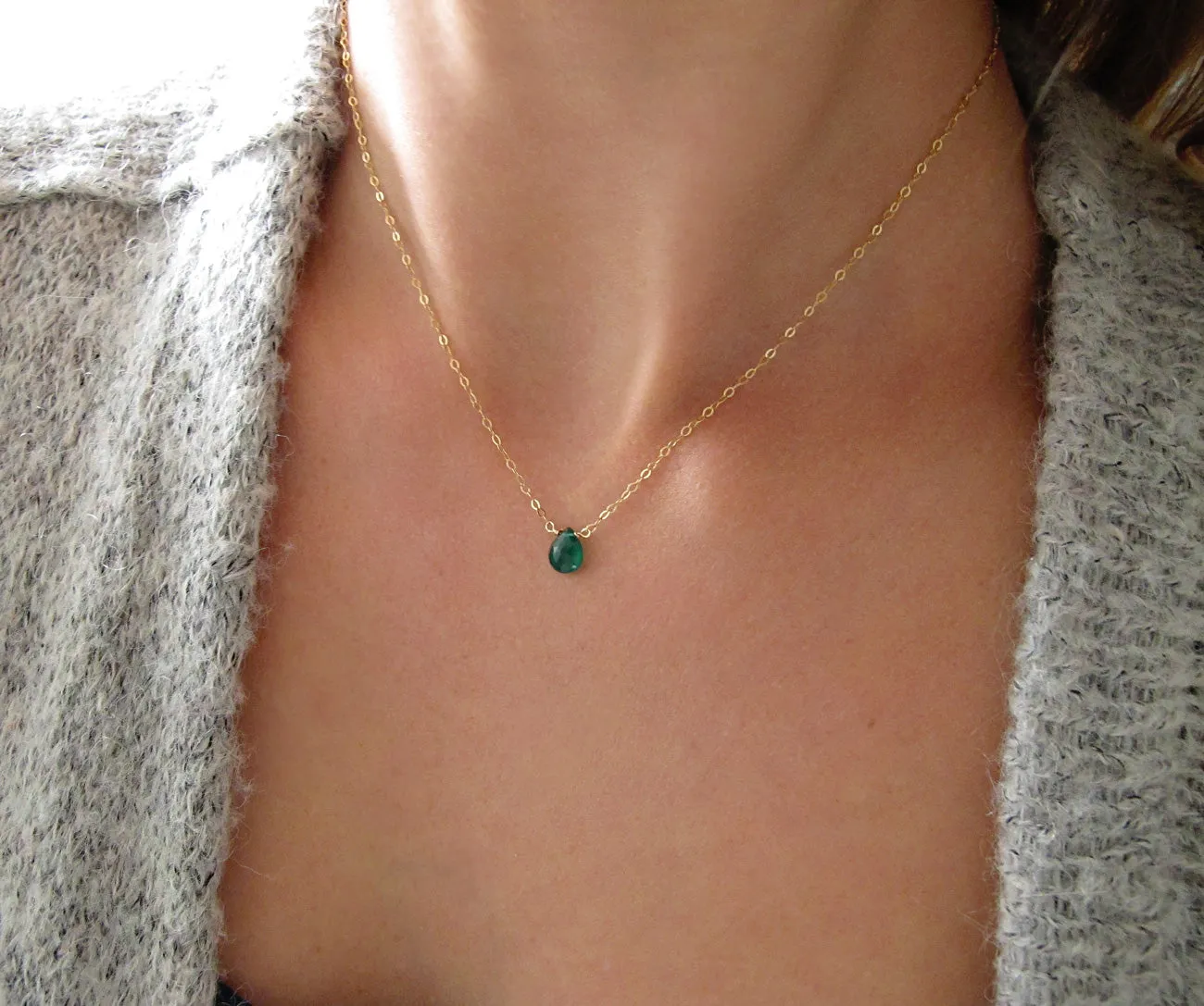 Short Gemstone Necklace - Green Onyx