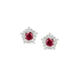 Silver classico cluster stud earrings set with rubys