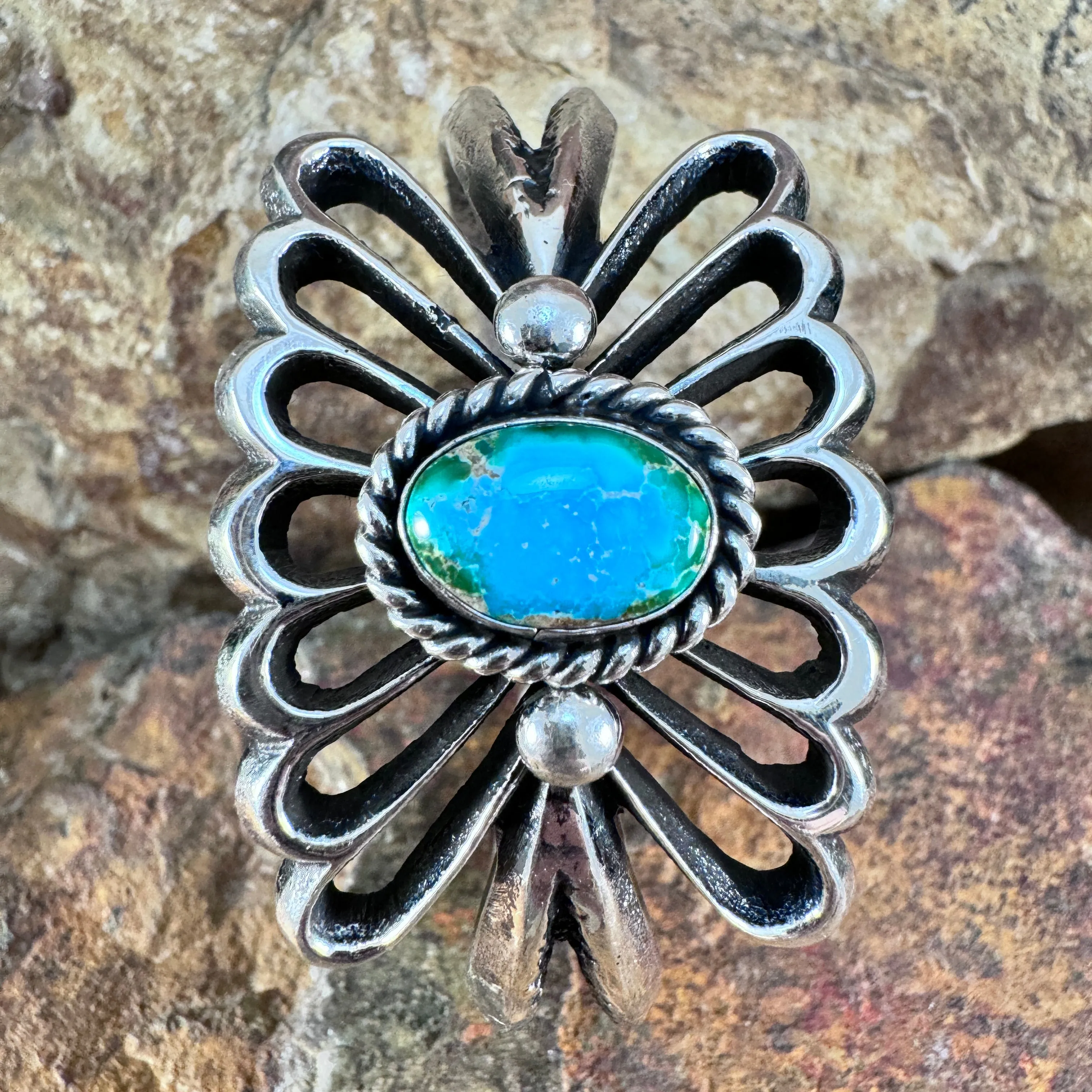 Silver Cuff Bracelet with Sonoran Gold Turquoise Centerpiece