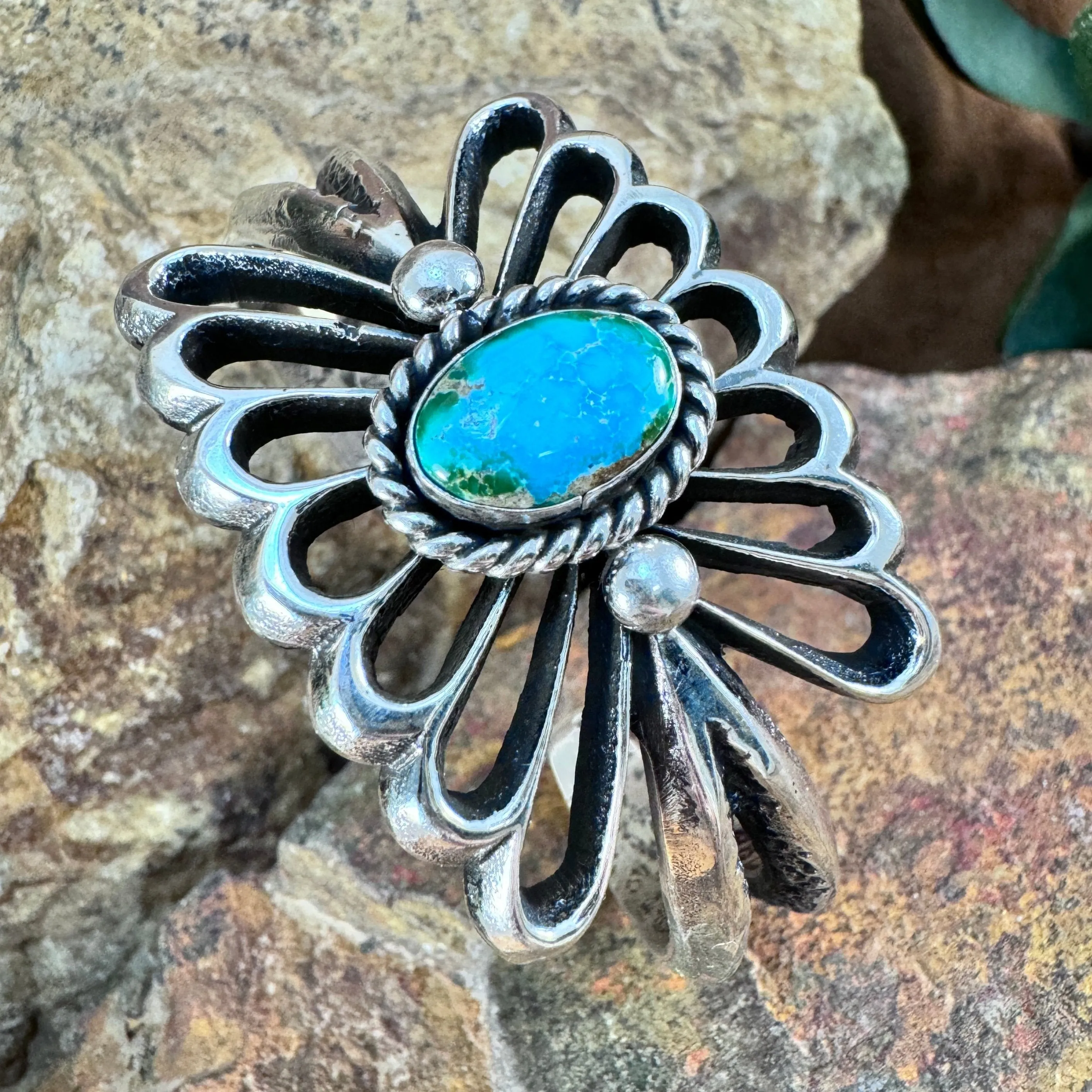 Silver Cuff Bracelet with Sonoran Gold Turquoise Centerpiece