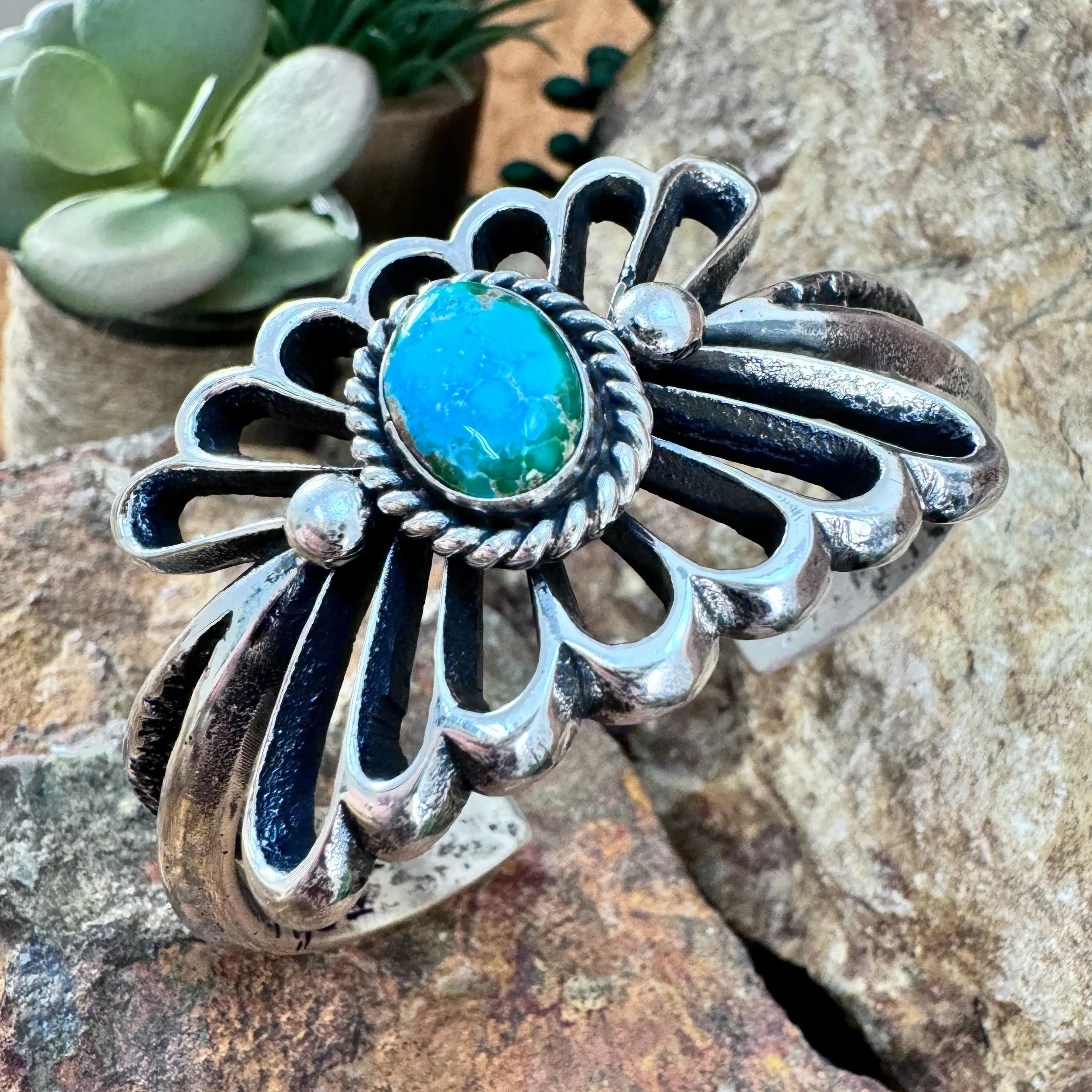 Silver Cuff Bracelet with Sonoran Gold Turquoise Centerpiece