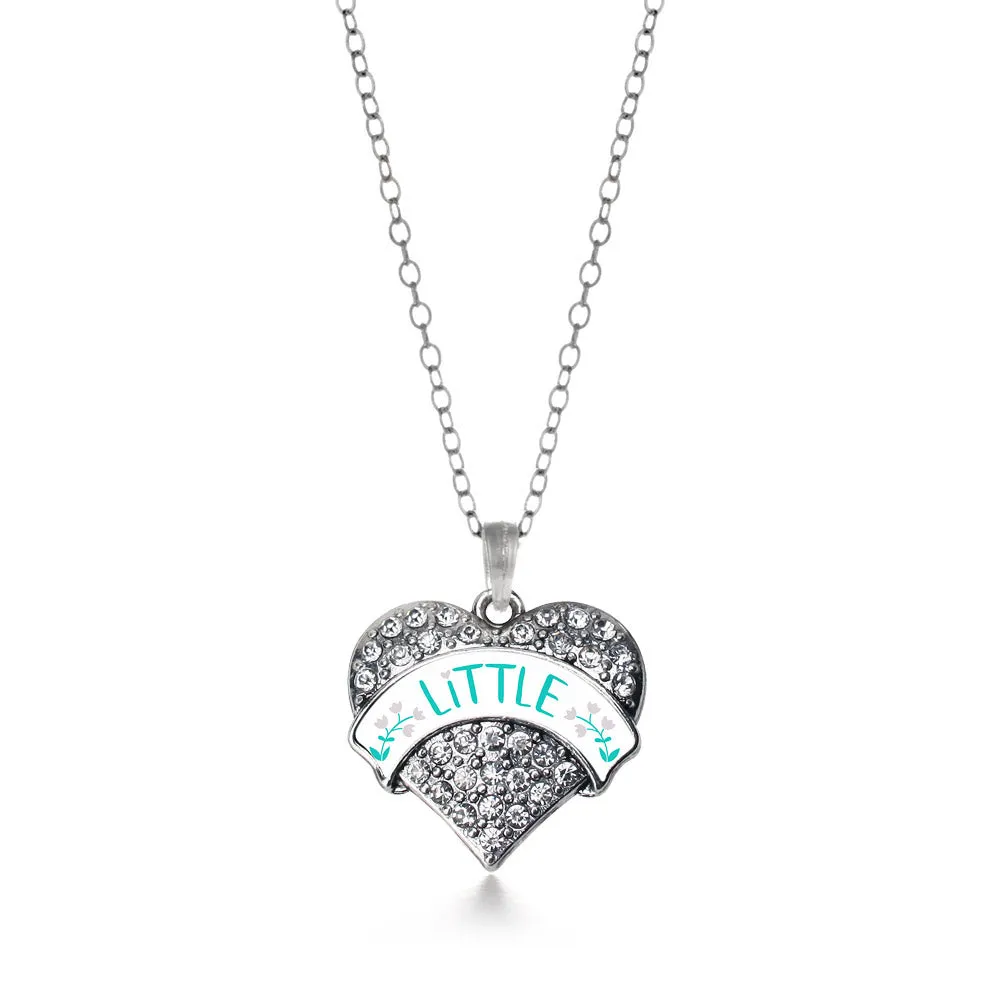 Silver Teal and Gray Little Pave Heart Charm Classic Necklace