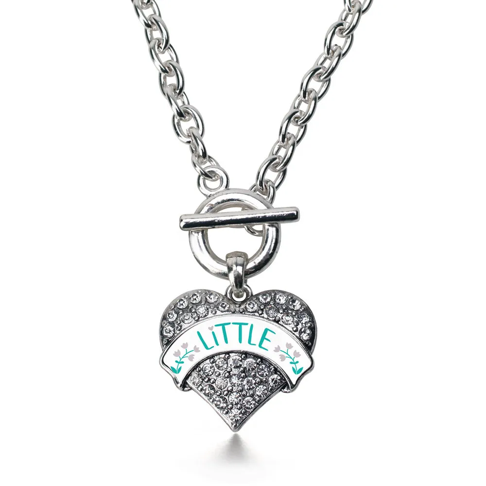 Silver Teal and Gray Little Pave Heart Charm Toggle Necklace