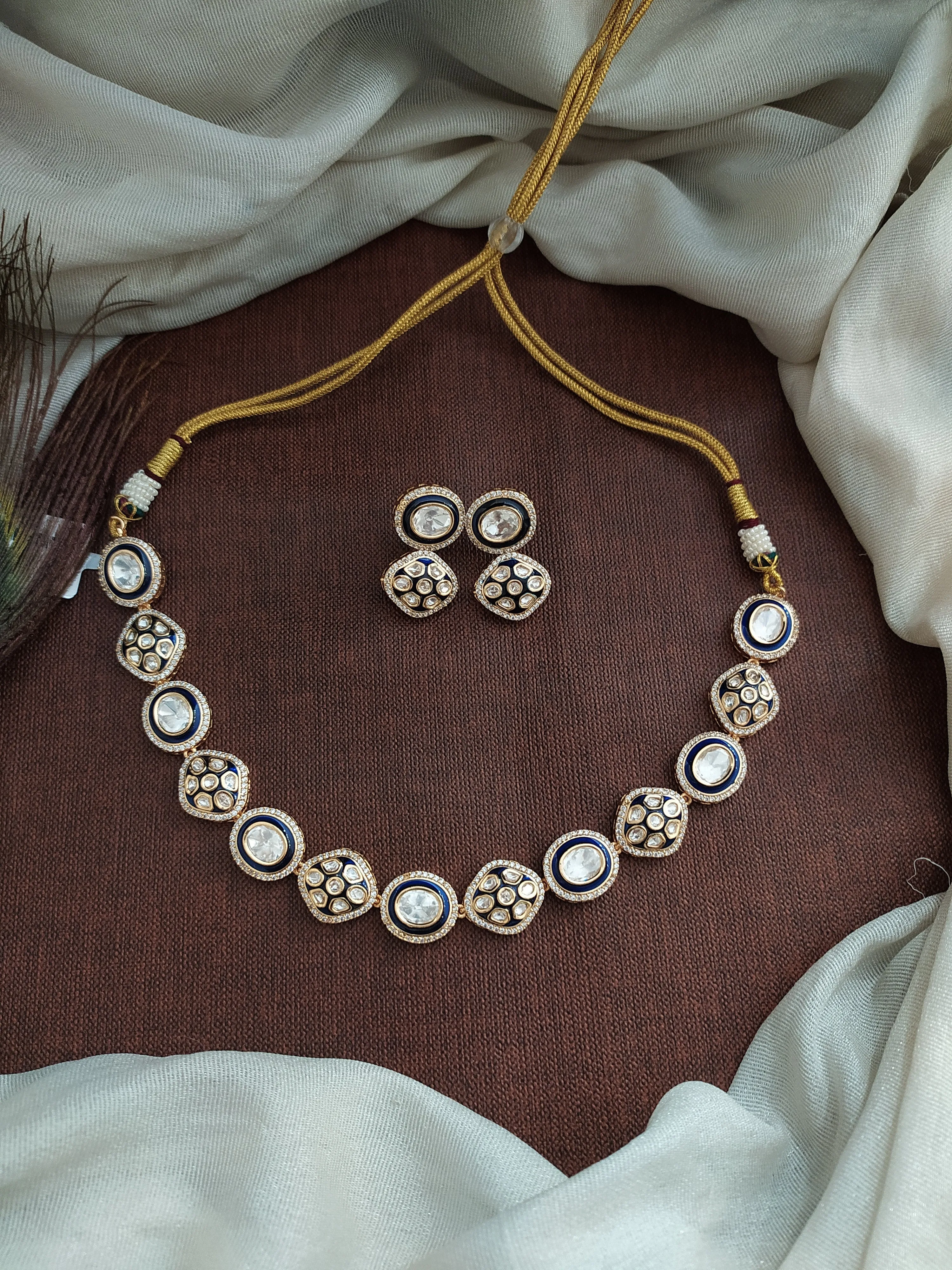 Simple and Elegant Kundan Necklace Set with Meenakari Work