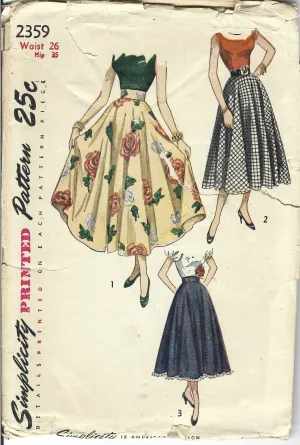 Simplicity 2359 Ladies Daytime Ballerina Skirt Vintage Sewing Pattern 1940s