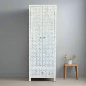 Star Mother Of Pearl Inlay Wardrobe White