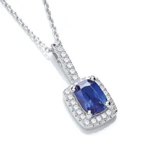 Sterling Silver Blue Sapphire Halo CZ Necklace