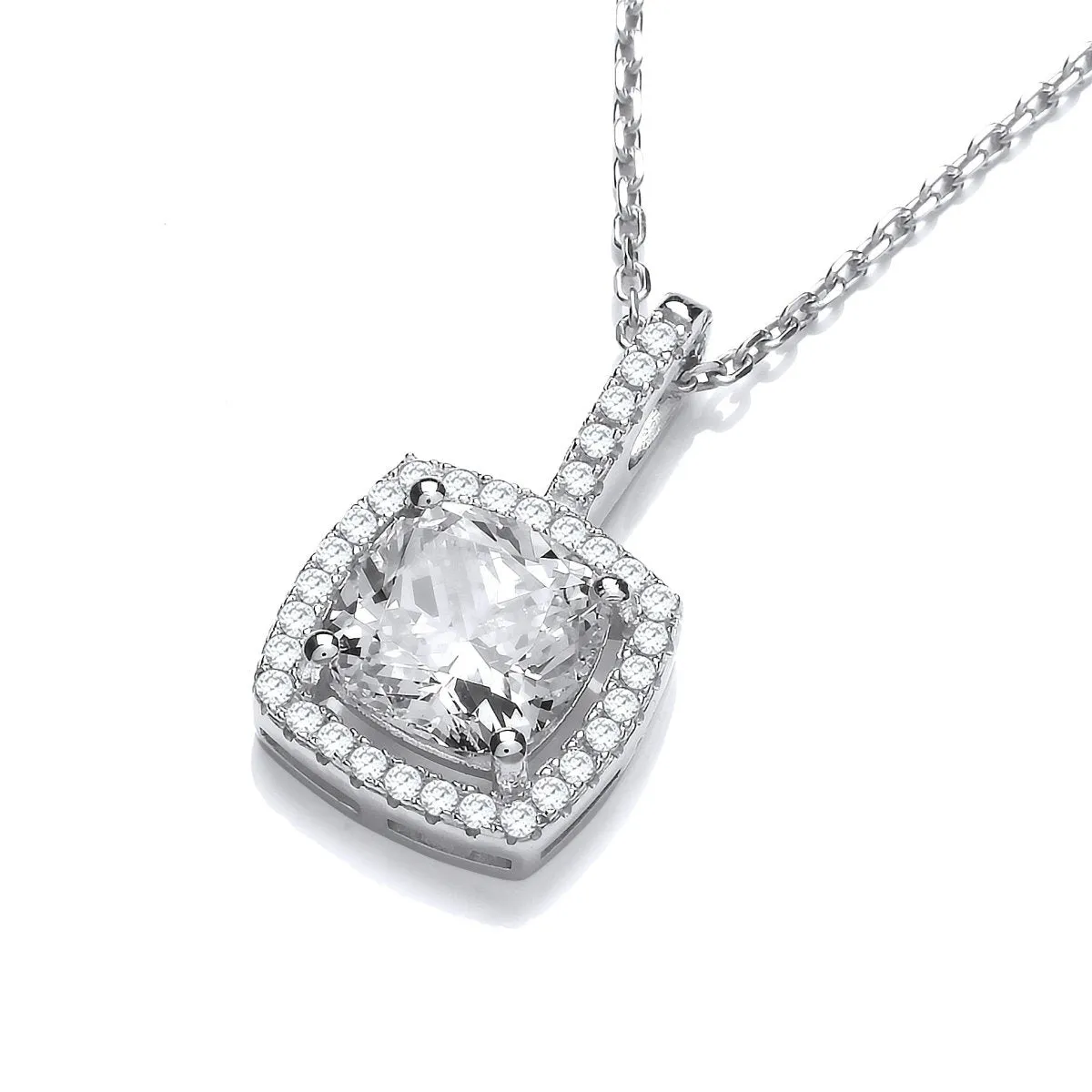 Sterling Silver Square Halo CZ Necklace