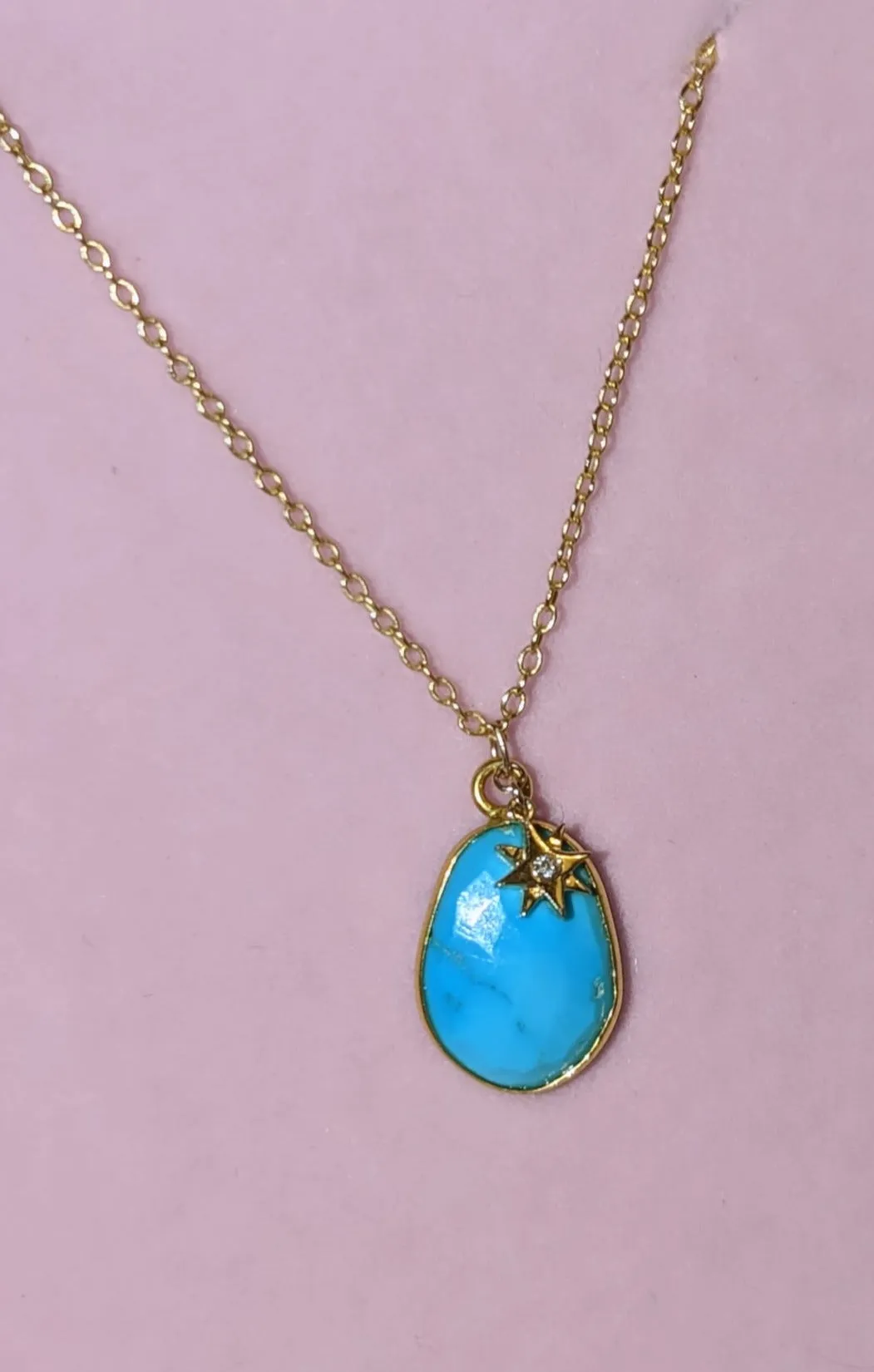 Turquoise Necklace with Diamond Star Charm