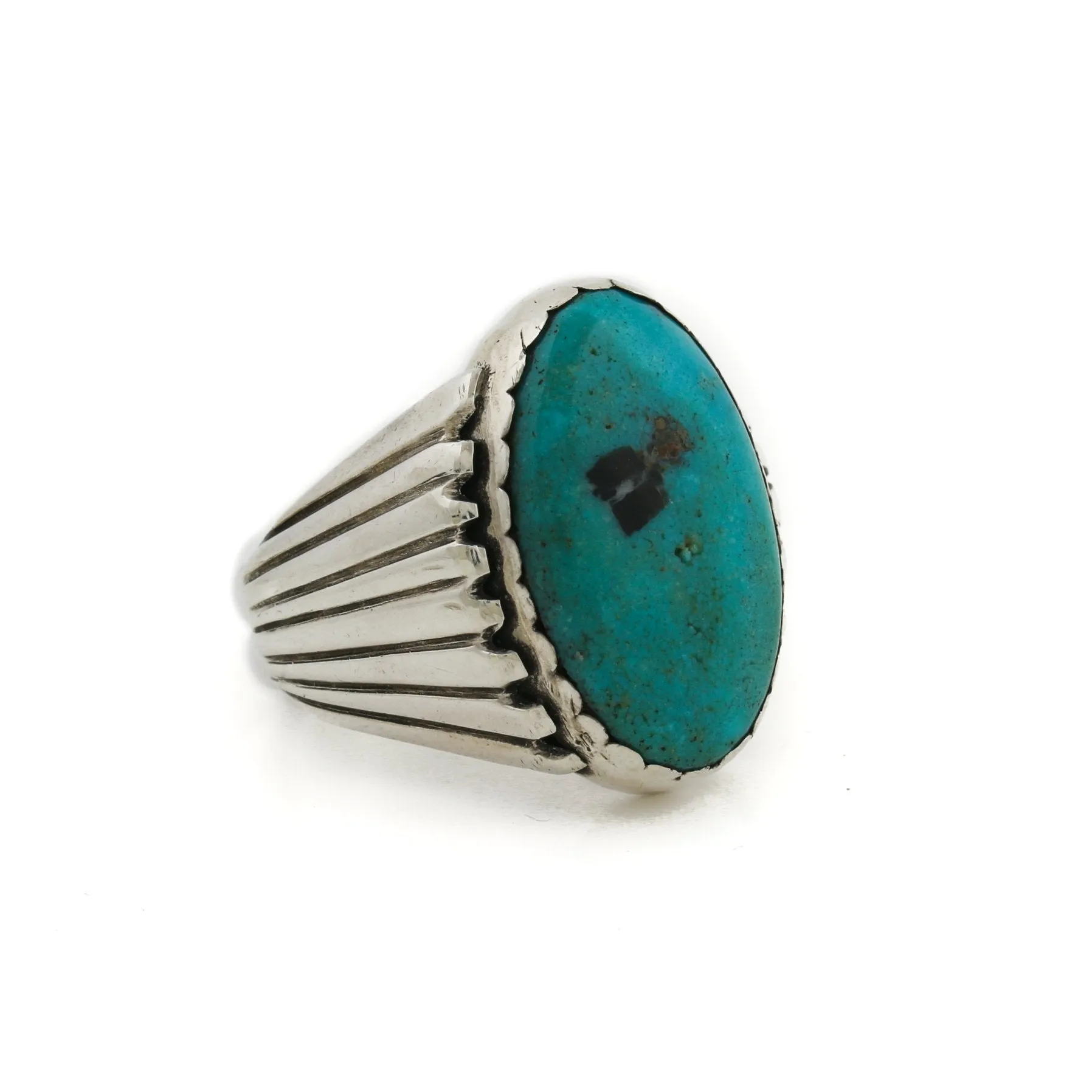 Vintage 1970's Shell-Motif x Mongolian Turquoise Navajo Ring