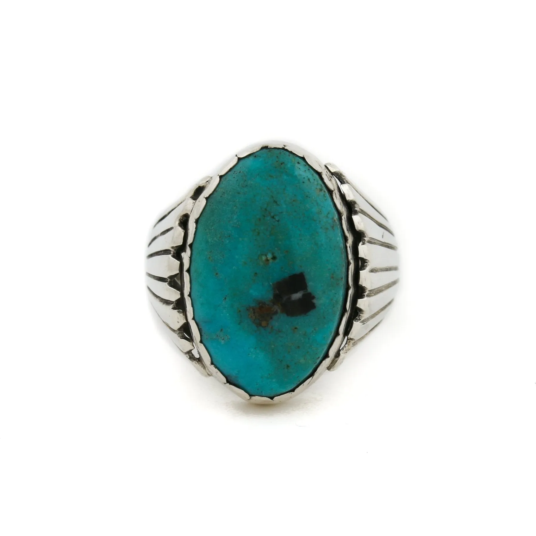 Vintage 1970's Shell-Motif x Mongolian Turquoise Navajo Ring