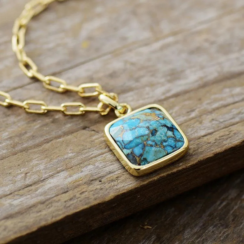 'Wiinya' Square Turquoise Pendant Necklace