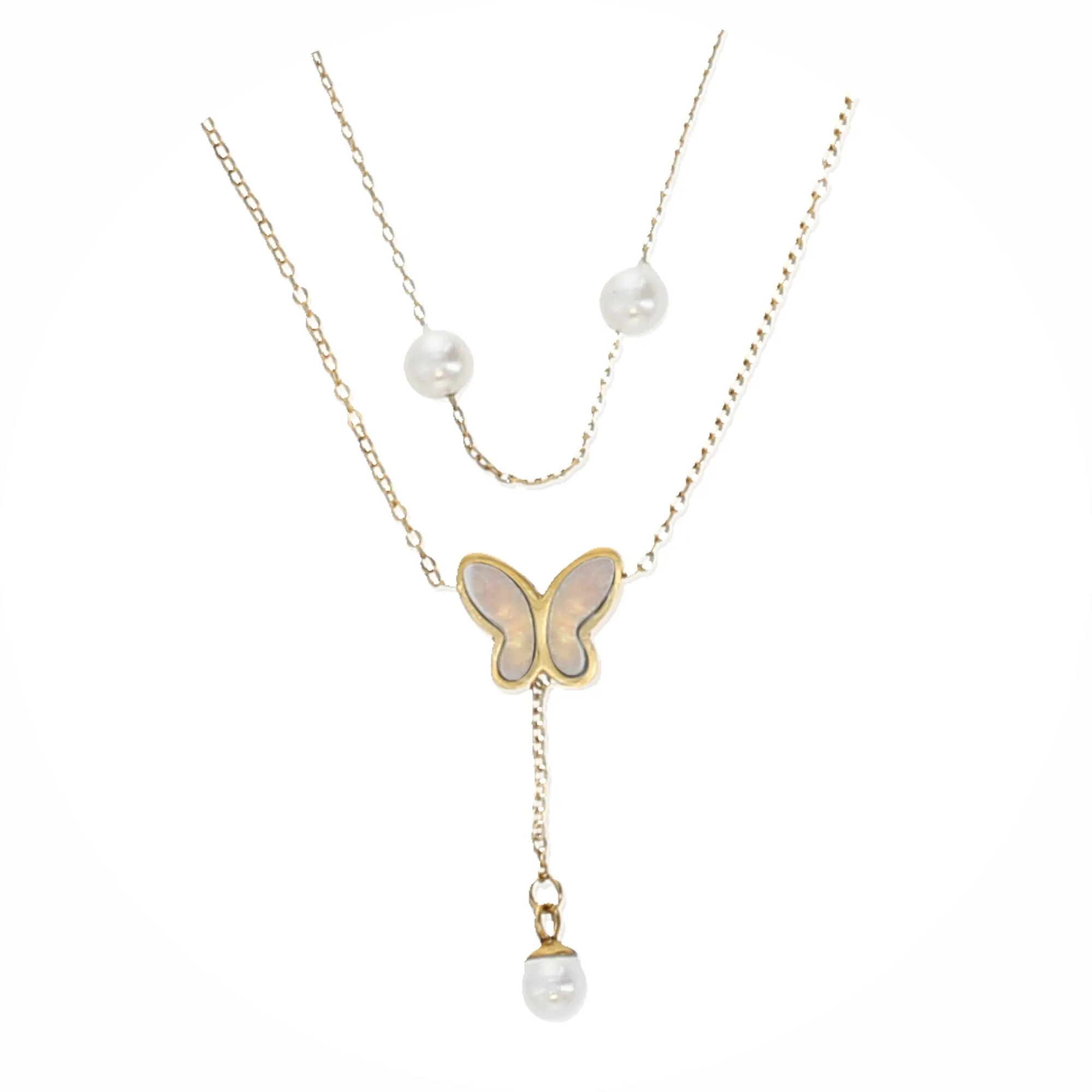 With Butterflies Gold Plated Layered Necklace