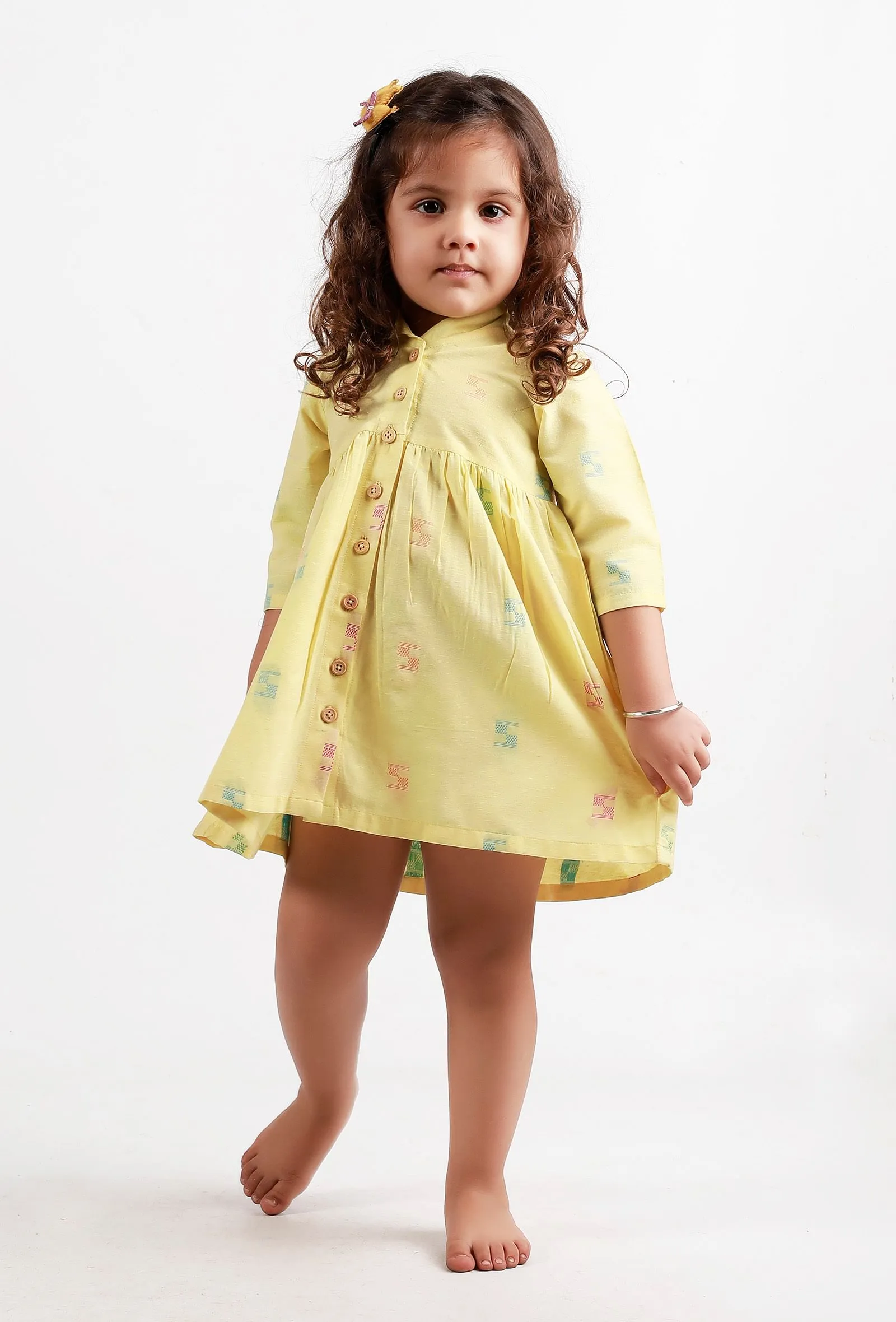 Yellow Full Sleeves Dobby Dress